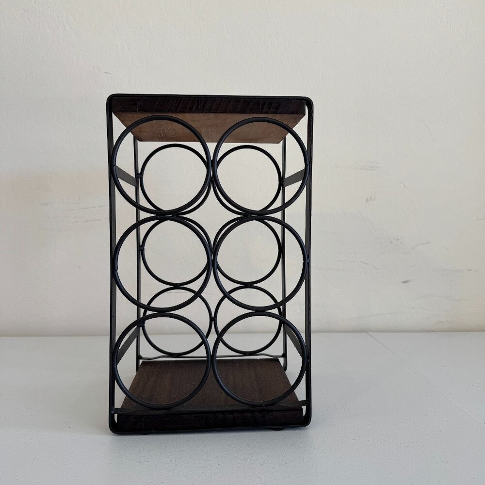 Metal & Wood Wine Rack | Industrial Modern 6-Bottle Holder